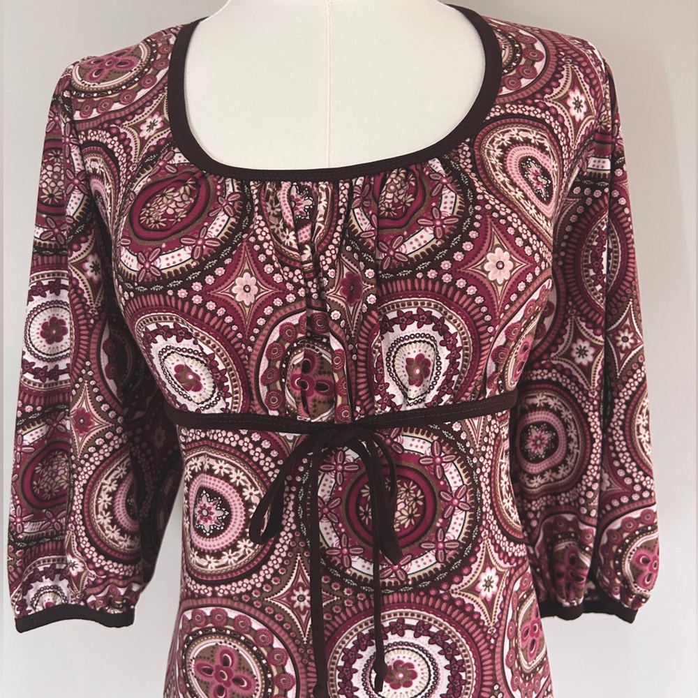 VINTAGE Y2K Babydoll Milkmaid Brown Burgundy Blouse Top Boho Retro Preppy Sz XL - Picture 8 of 11
